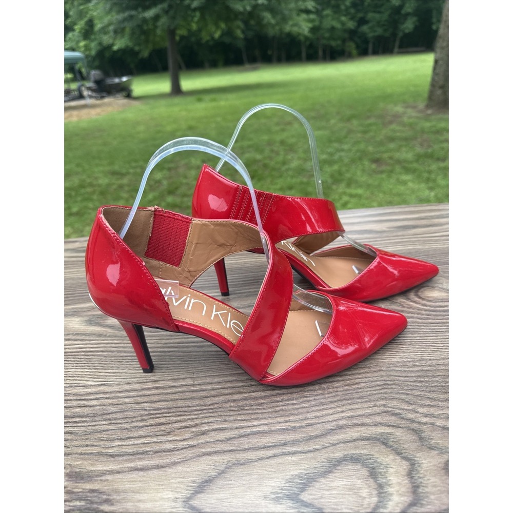 Calvin Klein Women's Gala Shoes Straps Red Shiny Good Condition US Sz 8